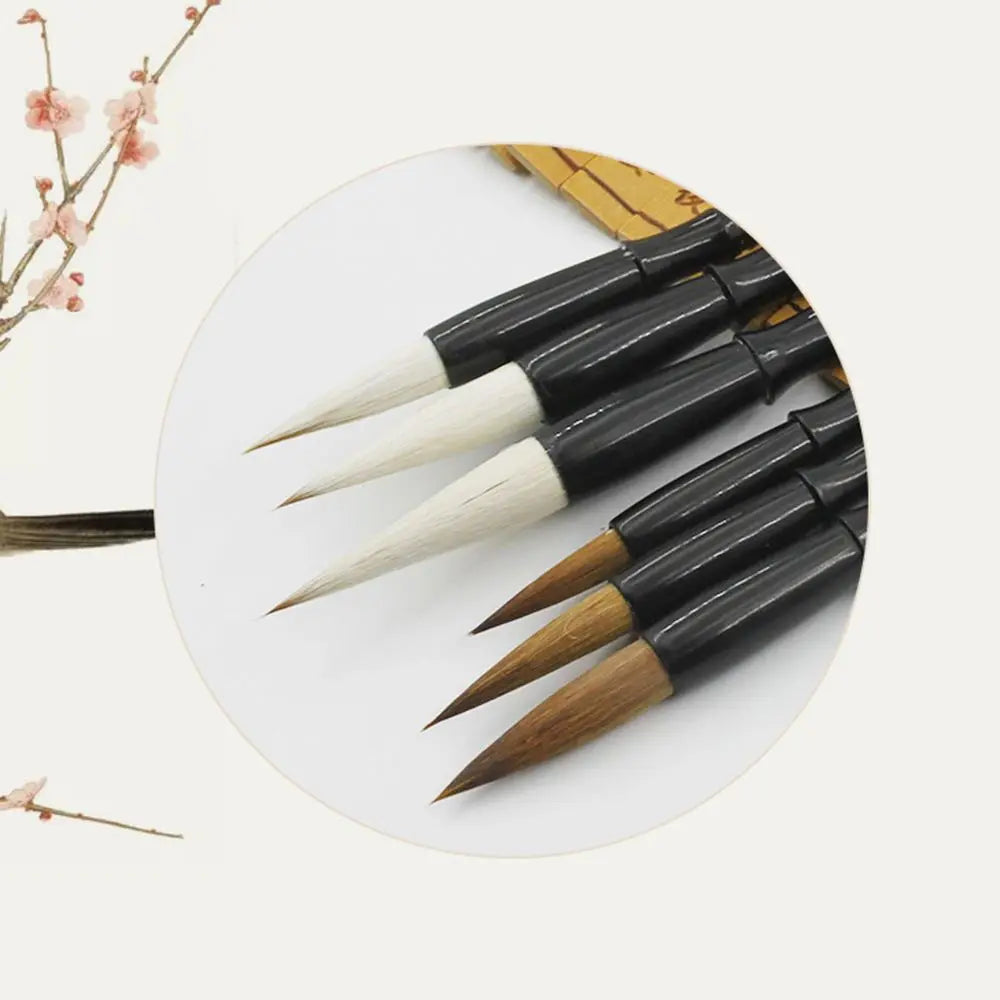 6pcs/set White Woolen Student Chinese Calligraphy Brush Pen Writing Brush Brown Weasel Hair - Sun Studio