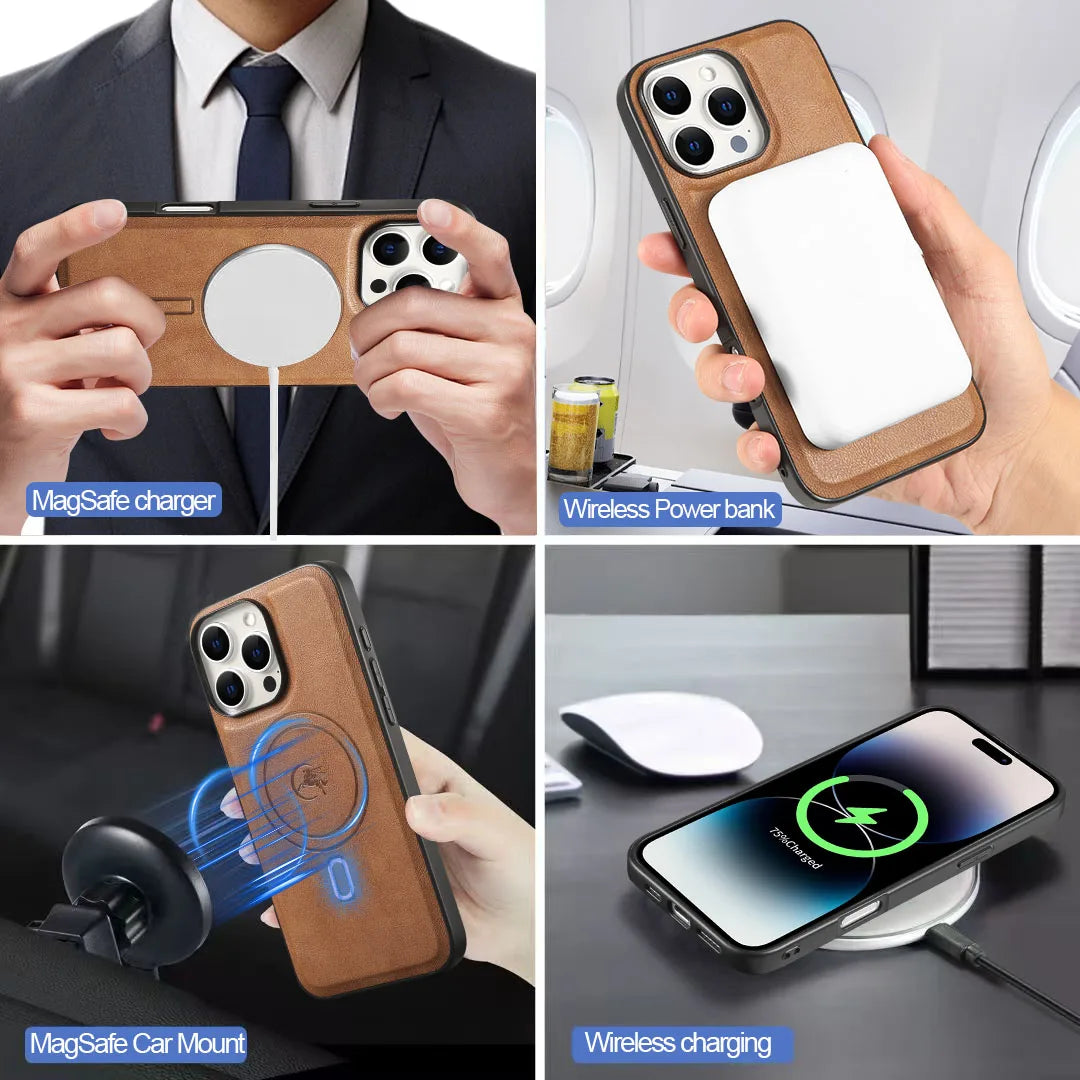 2 in 1 Detachable Vertical Cards Solt Ring Holder Wallet Leather Case For iPhone 16 Pro Max 15 Plus 14 13 12 Magnetic Bag Cover - Sun Studio
