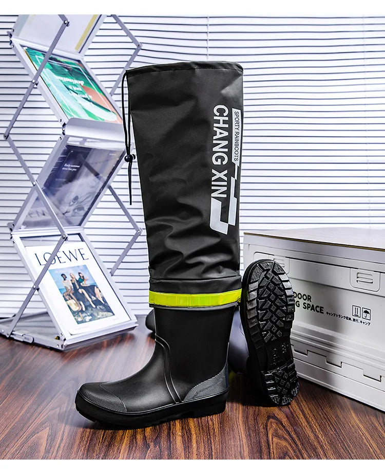 Men's Rain Boots Fashion High-Top Rain Boots for Outer Wear Long-Tube Waterproof and Non-Slip Couple Style Outdoor Fishing Boots - Sun Studio