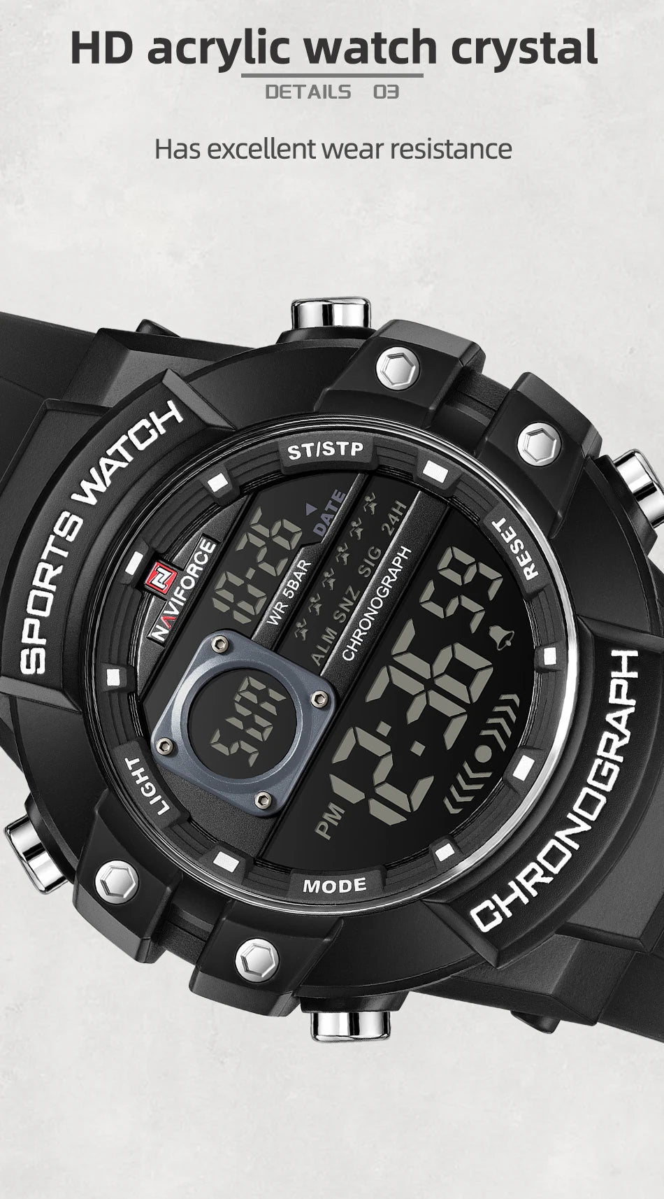 NAVIFORCE Men's Watches Multifunctional Gas phase Digital Display Silicone Strap Screen Boy's Electronic Sports Male Clock Gift - Sun Studio