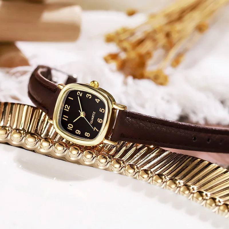 Square Belt Literary Retro Women's Watch Korean Fashion Quartz Watches Versatile Daily Wristwatches Simple Luxury Reloj 시계 - Sun Studio