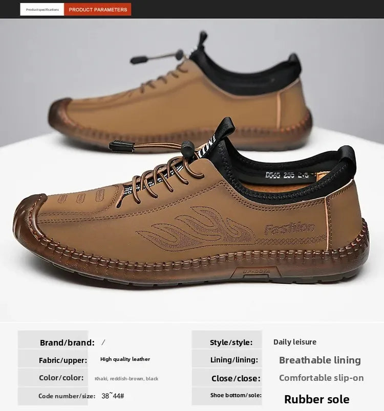 Men's Casual Slip-On Soft Bottom Breathable Beans Shoes Fashionable Spring Autumn Wear Resistant Microfiber Leather Shoes - Sun Studio