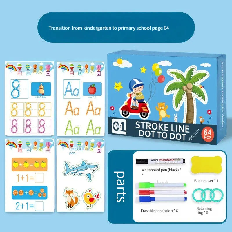 Magical Tracing Workbook Set, Reusable Magic Practice Copybook for Kids with Drawing Pens&Eraser,Fun Learning Books Handwriting - Sun Studio
