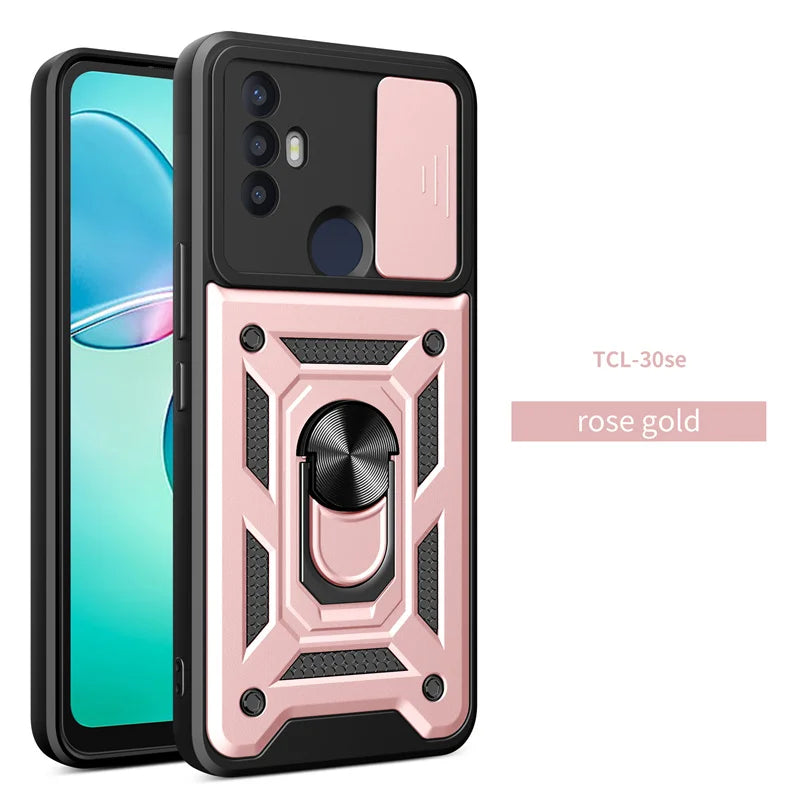 For TCL 30 SE Case Shockproof Armor Slide Lens Protect Coque For TCL 30SE tcl30se 4G Car Magnetic Holder Ring Stand Back Cover - Sun Studio