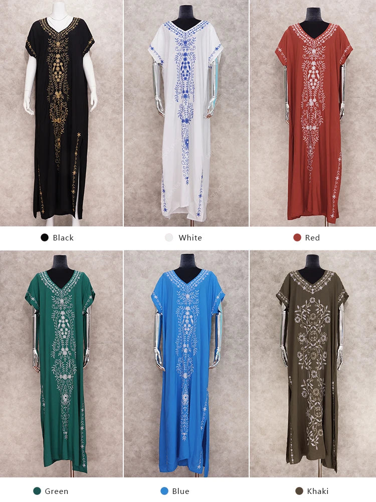 2023 Embroidery Kaftan Beach Cover Up Saida de Praia Swimsuit Women Bikini Cover-ups Tunic for Beach Pareo Sarong Beachwear Q790 - Sun Studio