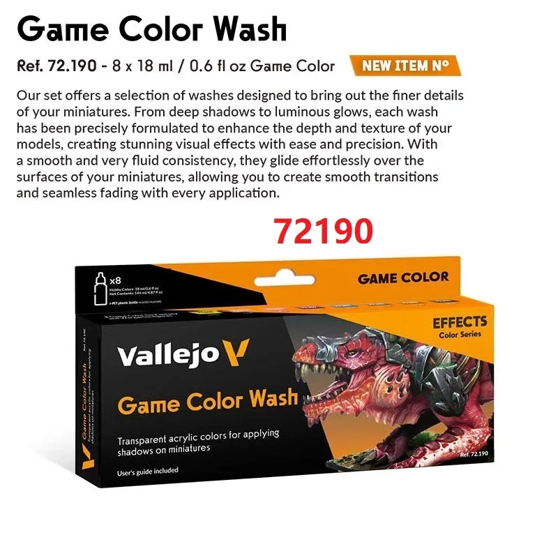 Spani AV vallejo model environmentally friendly water-based Acrylic painti set 8 * 17ml non metallic/game color wash acrylic set - Sun Studio