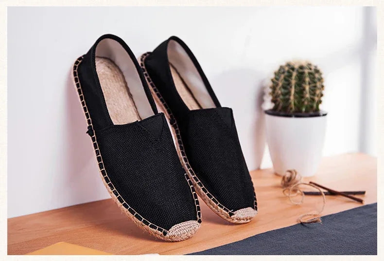 Women Sewing Flax Shoes Slip on Loafers Casual Shoes Man Espadrilles Hemp Canvas Flat Shoes Plus Size Fisherman Driving Footwear - Sun Studio