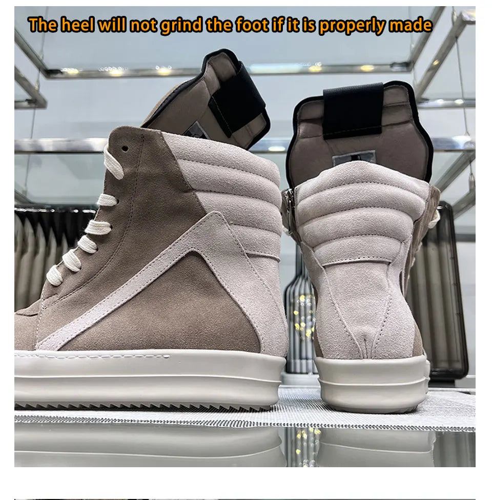 Ro Shoes Men Leather 2025 New Earthy Grey Cow Suede Lace Up Zipper Thick Sole Luxury Geo Women Street Hip-hop Casual Flat Boots - Sun Studio