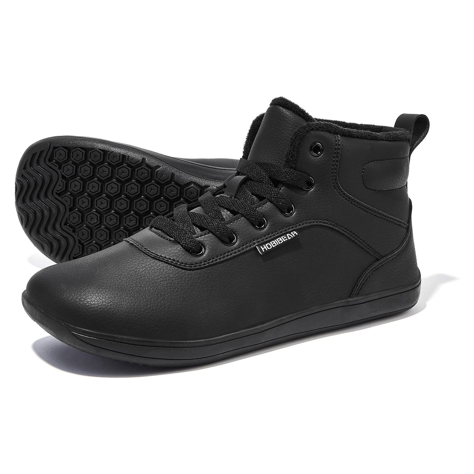 HOBIBEAR Unisex Winter Barefoot Shoes Womens Men Wide Toe Box Faux Fur Lined Ankle Sneakers Artificial Leather Lace Up Shoes - Sun Studio
