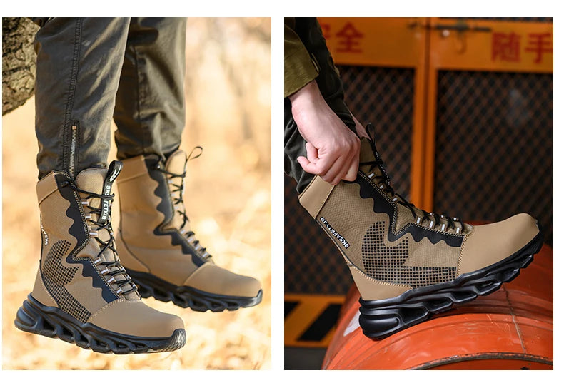 New Fashion 2024 Men Boots Safety Shoes Security Steel Toe Cap Military Boots Working Steel Toe Anti-Smashing Men's Work Boots - Sun Studio