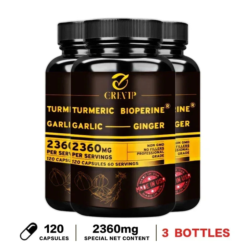 4-in-1 Turmeric Ginger Supplement - with Garlic Curcumin Black Pepper - Joints, Immune Support, Improves Digestion Supplement - Sun Studio