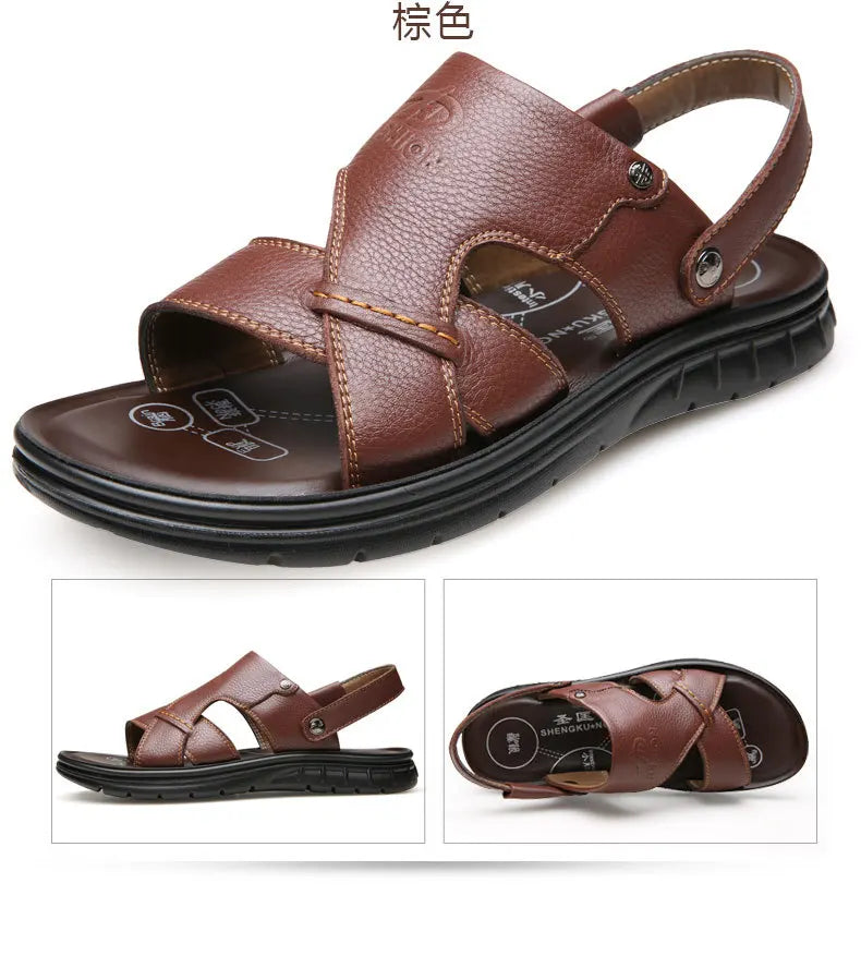 Big Size 49 50 Men's Sandals Summer Leather Shoes Man Slippers Non-slip Bottom Casual Business Beach Shoes for Men 2025 Summer - Sun Studio