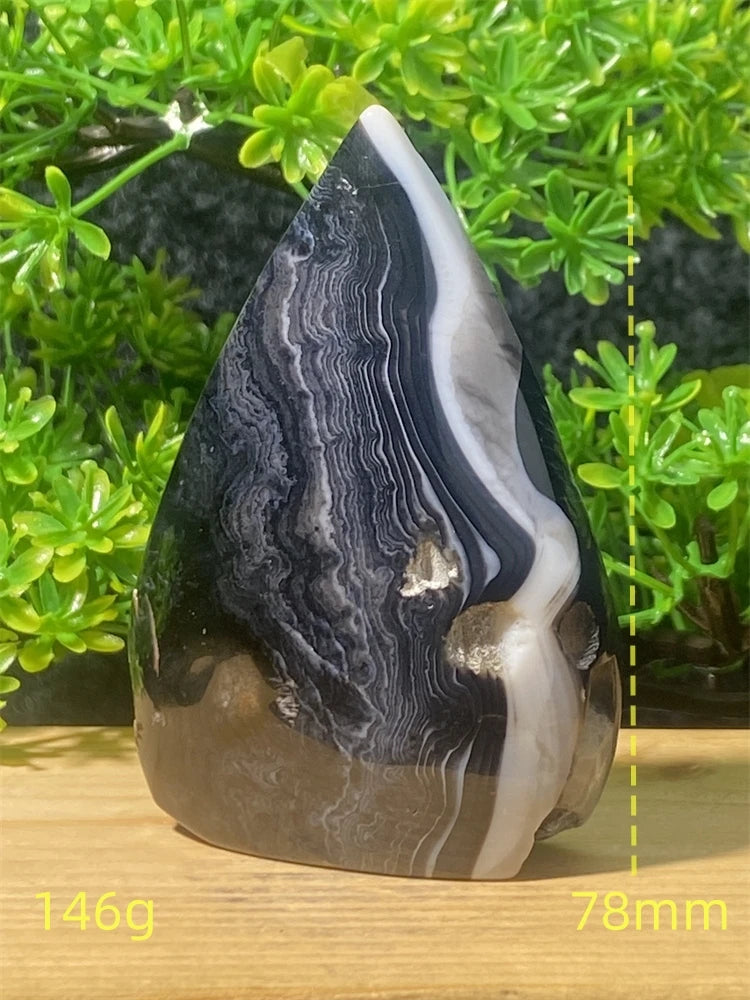 Natural Gemstone Black Onyx Stripes Free Form Torch Reiki Healing Shape Meditation Home Decor Feng Shui Warning Evil - Sun Studio
