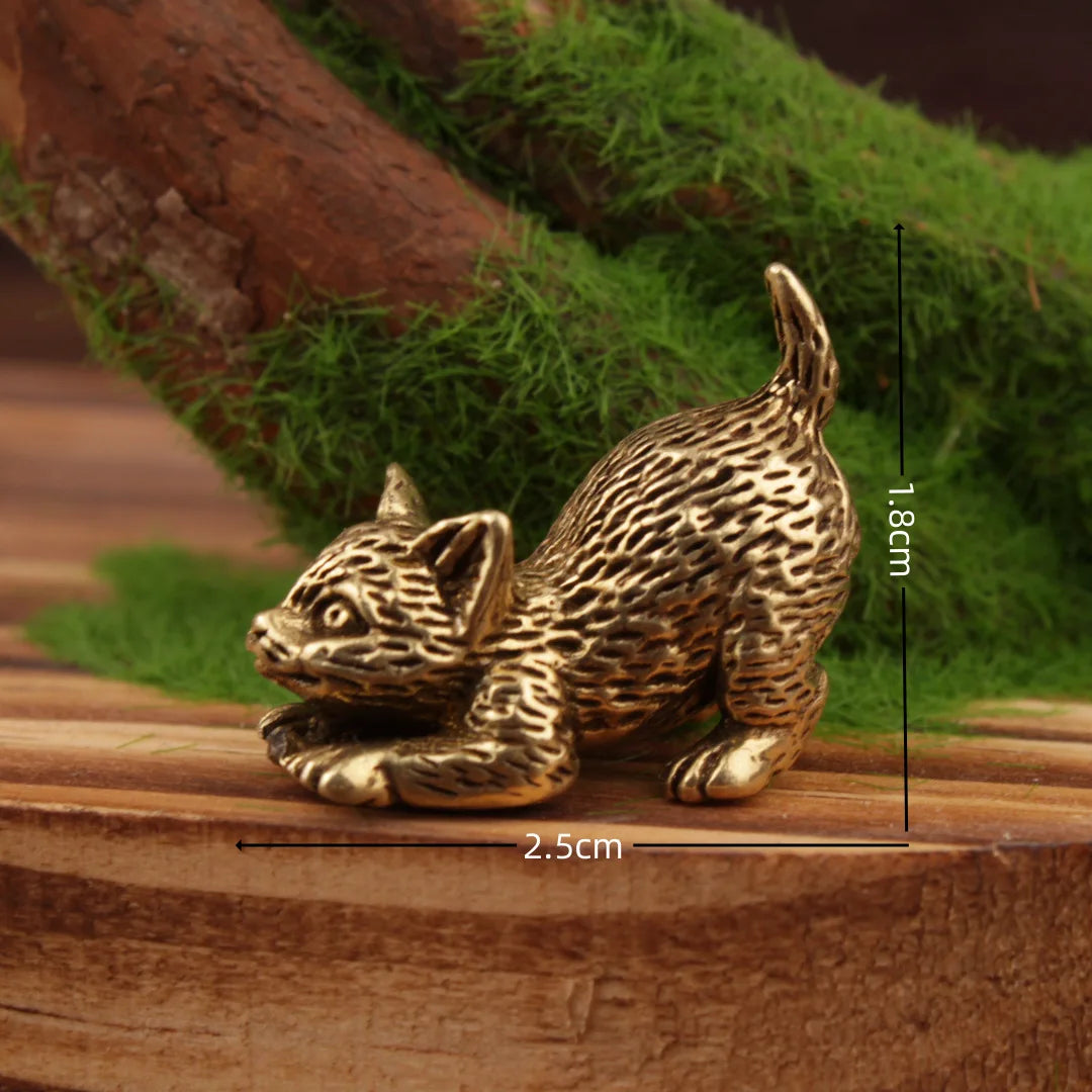 Brass cat Statue Cute 2pcs Miniature Figurines Desk Ornament Decorations Accessories Copper Animal Sculpture Home Decor Crafts - Sun Studio
