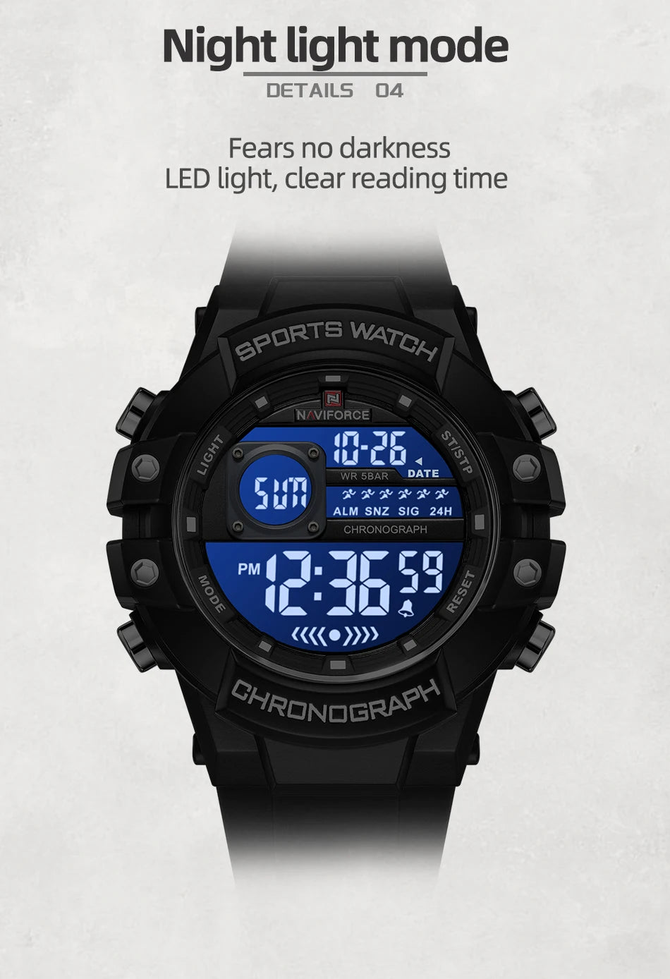 NAVIFORCE Men's Watches Multifunctional Gas phase Digital Display Silicone Strap Screen Boy's Electronic Sports Male Clock Gift - Sun Studio