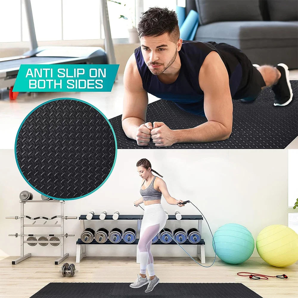Gym Floor Mat for Home Workout Anti-Slip Rubber Exercise Mat with Interlocking Design, Durable Fitness Rug Weightlifting & Yoga - Sun Studio