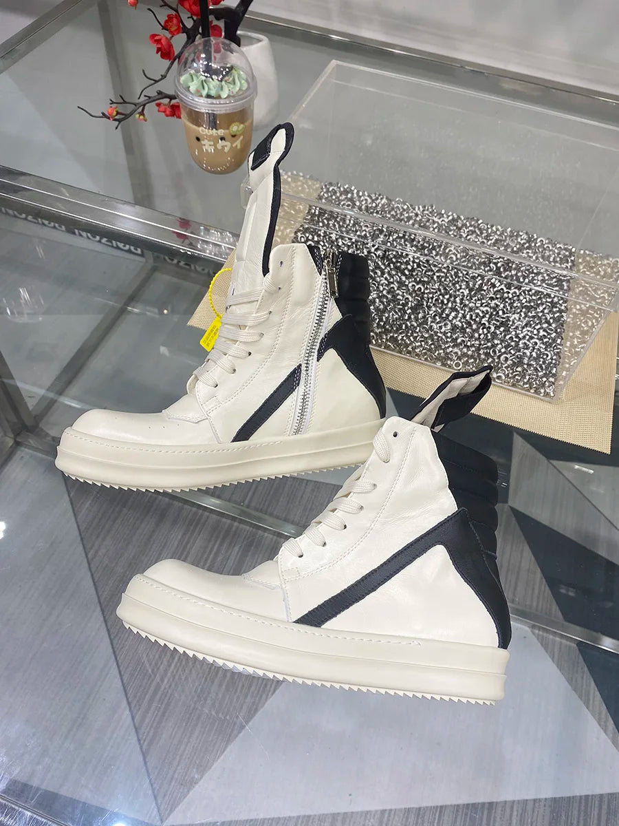 Ro Shoes Men Leather 2025 New Earthy Grey Cow Suede Lace Up Zipper Thick Sole Luxury Geo Women Street Hip-hop Casual Flat Boots - Sun Studio