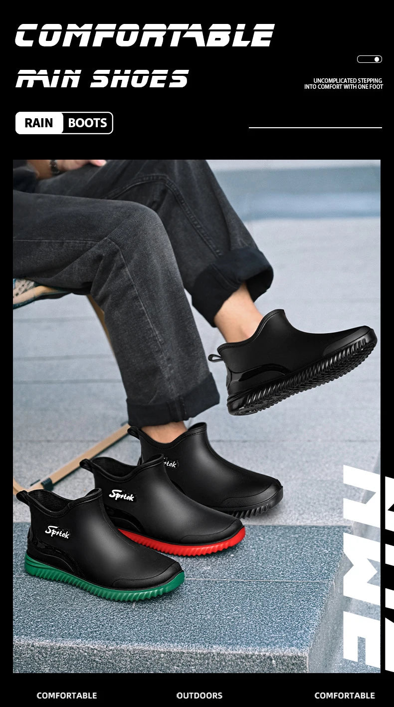 Couples Short Rain Shoes Fashion Light Waterproof Shoes Non-Slip Sports Korean Rain Boots - Sun Studio