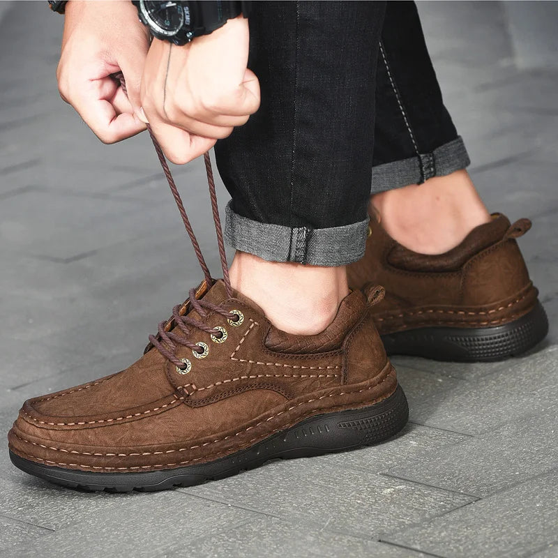 Genuine Leather Mens Loafers Anti-slip Rubber Man Casual Shoes Vintage Style Walk Shoes Slip-On Hiking Footwear Luxury Moccasins - Sun Studio