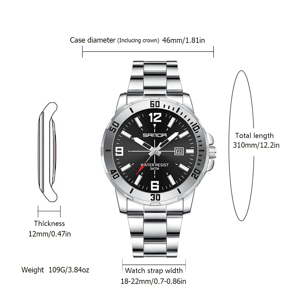 Fashion Casual Mens Business Watch Waterproof Luxury Stainless Steel Strap Men Wristwatch Calendar analog Quartz Watches For Man - Sun Studio