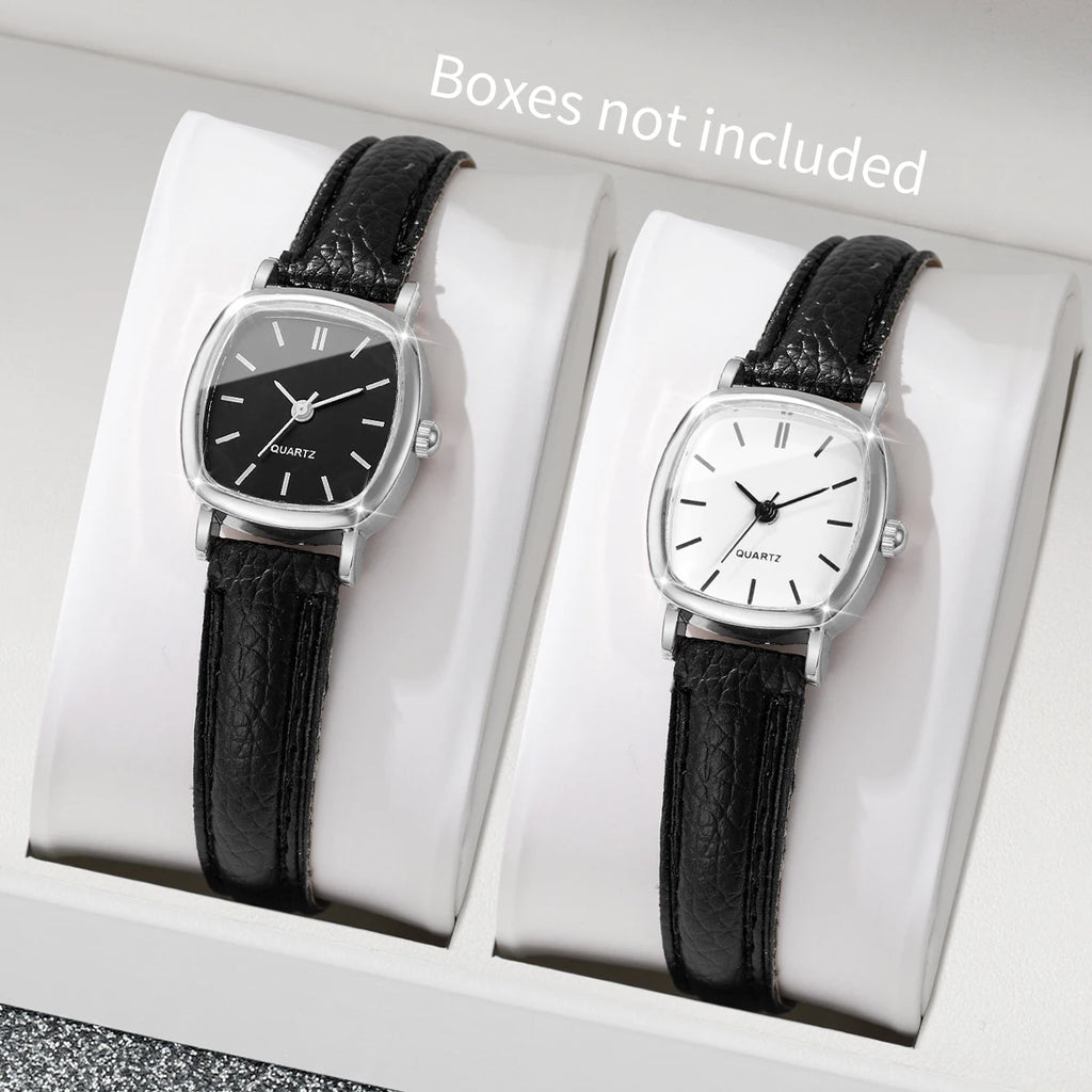 2PCS/Set Fashion Small Dial Women Watches Leather Band Square Quartz Watch for Ladies Clock Reloj Mujer （Without Box） - Sun Studio