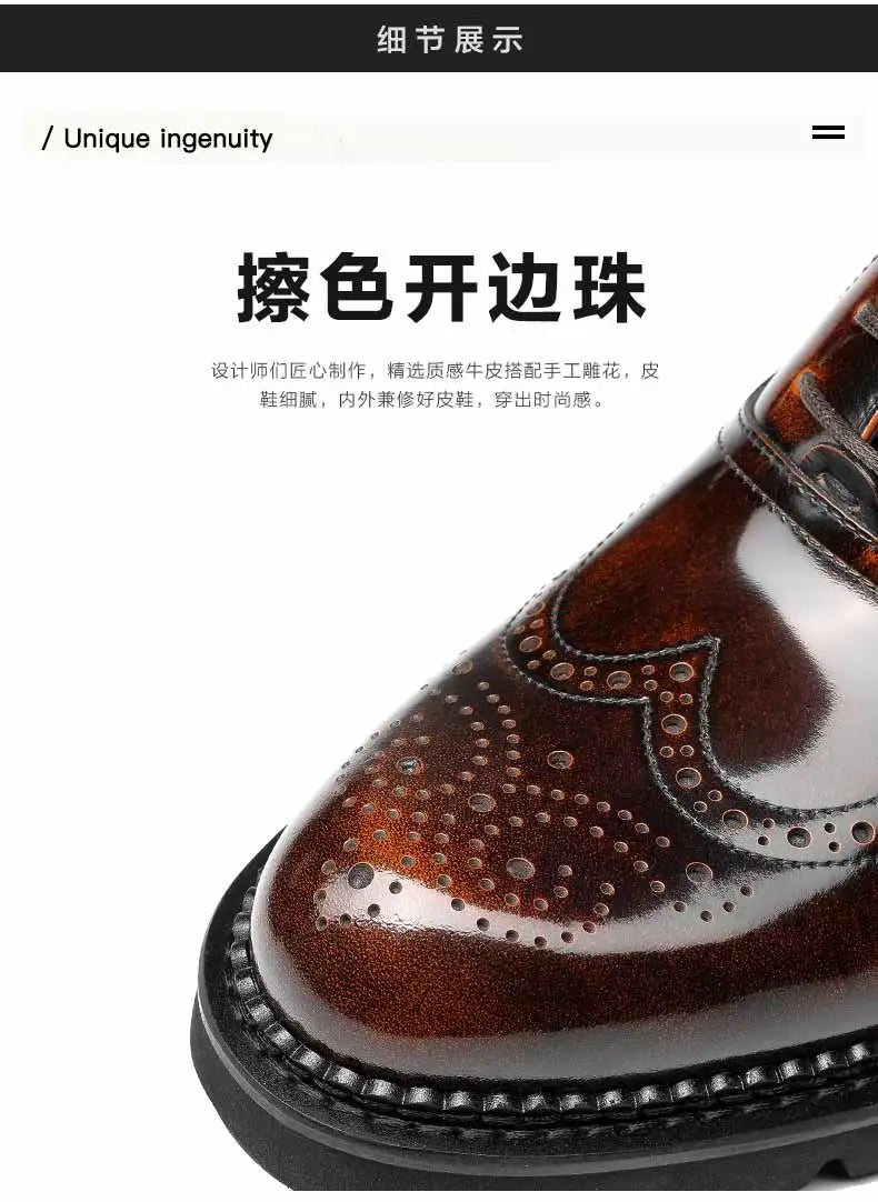 PJCMG Black /Wine Red Mens Dress Lace-Up Oxfords Pointed Toe Genuine Leather Wedding Mens Business Work Shoes - Sun Studio