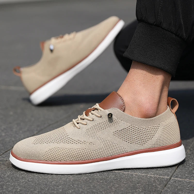 Men's Fashionable Knitted Lace Up Shoes Breathable Mesh Stable and Soft Sole Trendy Luxurious Running Flat Shoes Tenis Masculino - Sun Studio