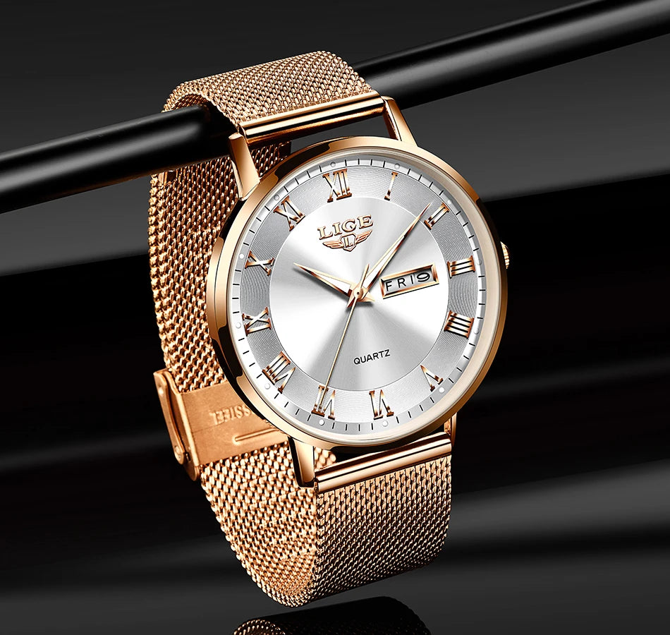 LIGE Fashion Women Watch Top Brand Luxury Ultra-Thin Mesh Watch For Women Casual Sport Quartz Date Chronograph Watches Feminino - Sun Studio