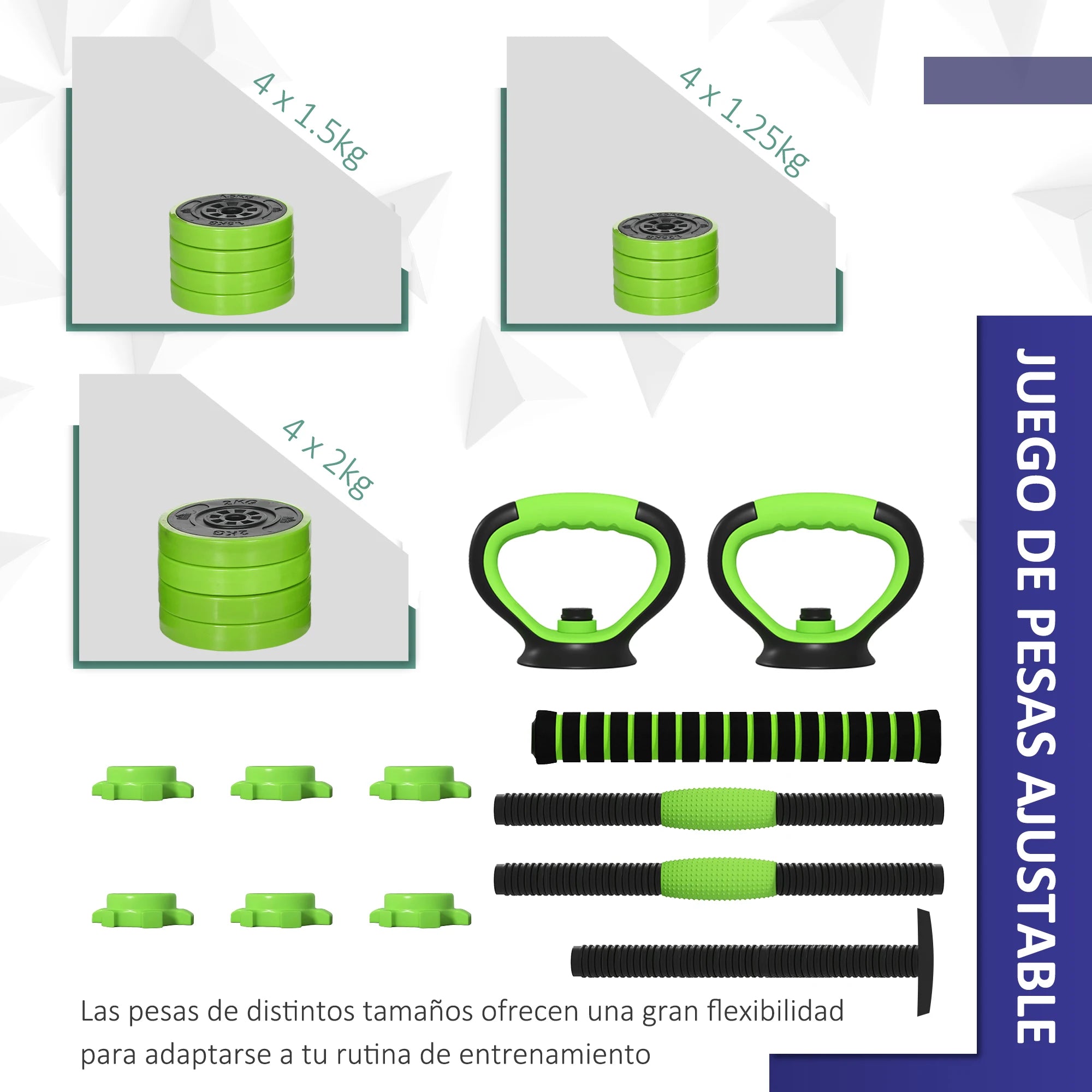 Sportnow Dumbbell Kit 20kg 4 in 1 with Kettlebell Weight Bar Green - Sun Studio