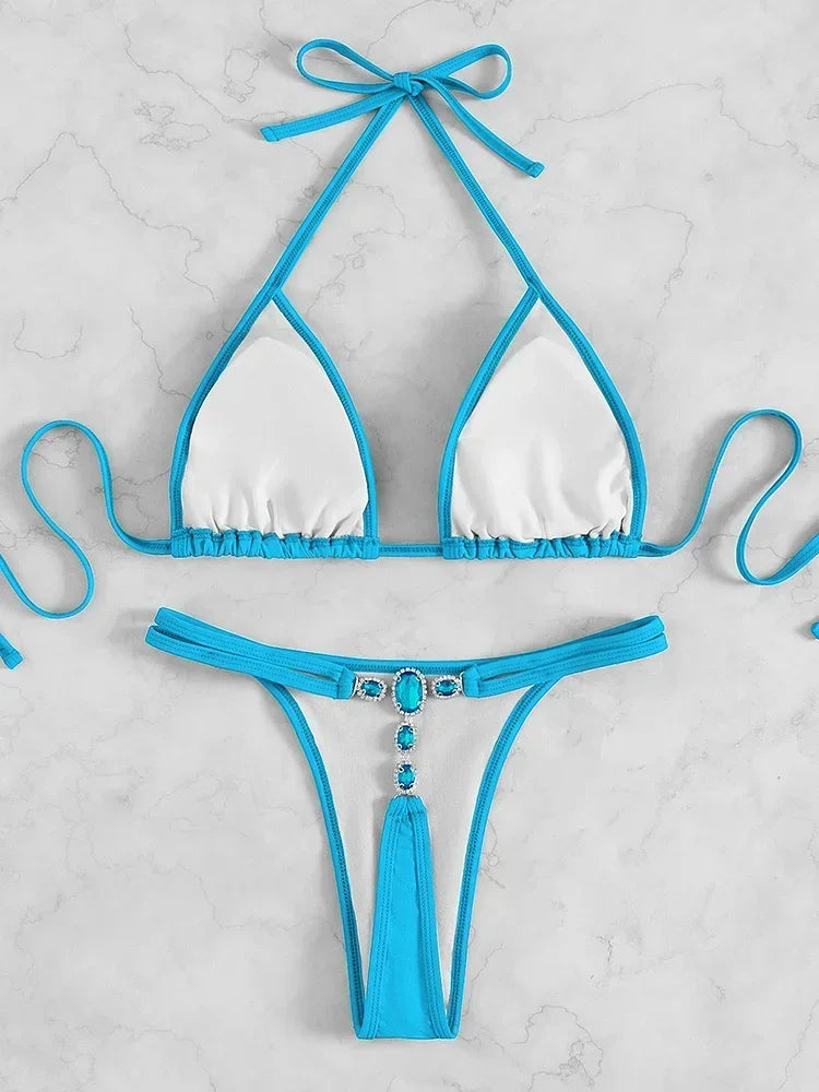 2026 Shiny Crystal Diamond Bikini Women Swimsuit Female Triangle Swimwear Two Pieces Bikini Set Micro String Bather Bathing Suit - Sun Studio