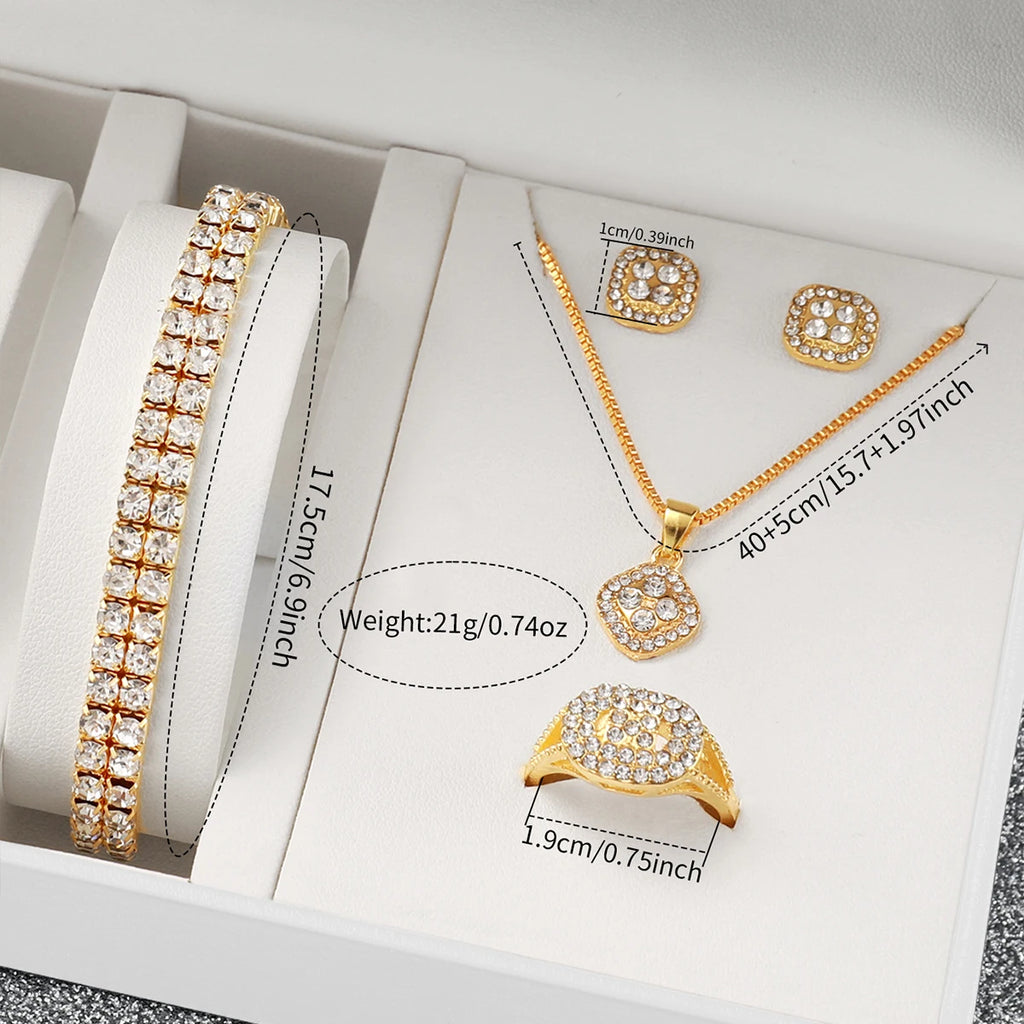 6PCS Fashion Full Diamond Women's Watch Gold Steel Band Analog Quartz Watches Jewelry Set（Without Box） - Sun Studio