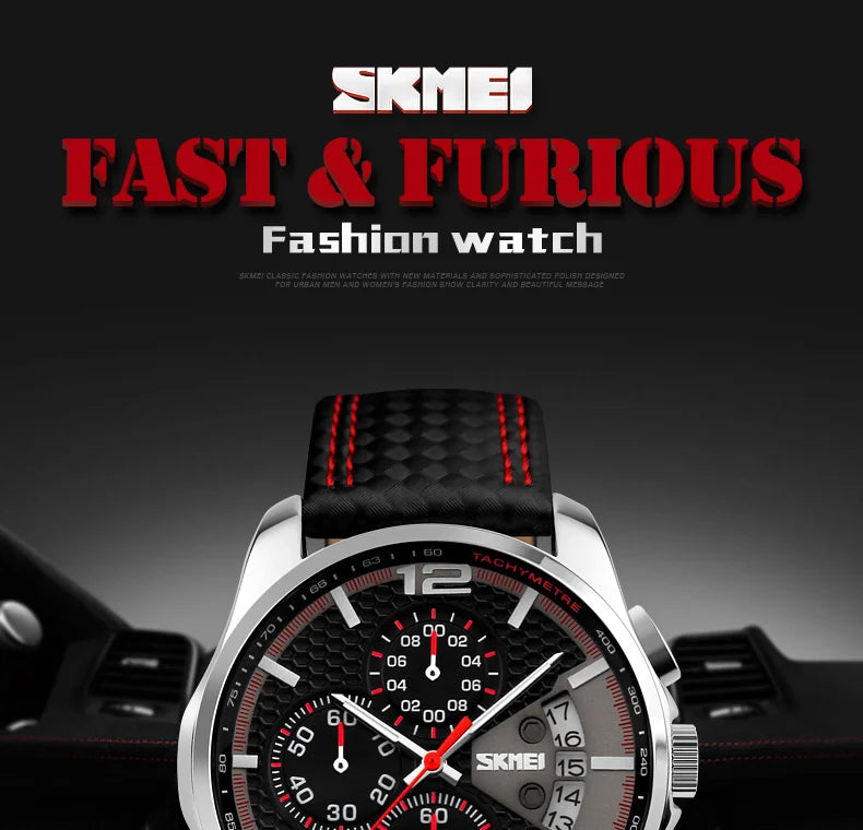 Skmei Top Brand Luxury Leather Strap 5Bar Waterproof Quartz Wristwatches Relogio Masculino Fashion Sport Mens Watches 9106 - Sun Studio