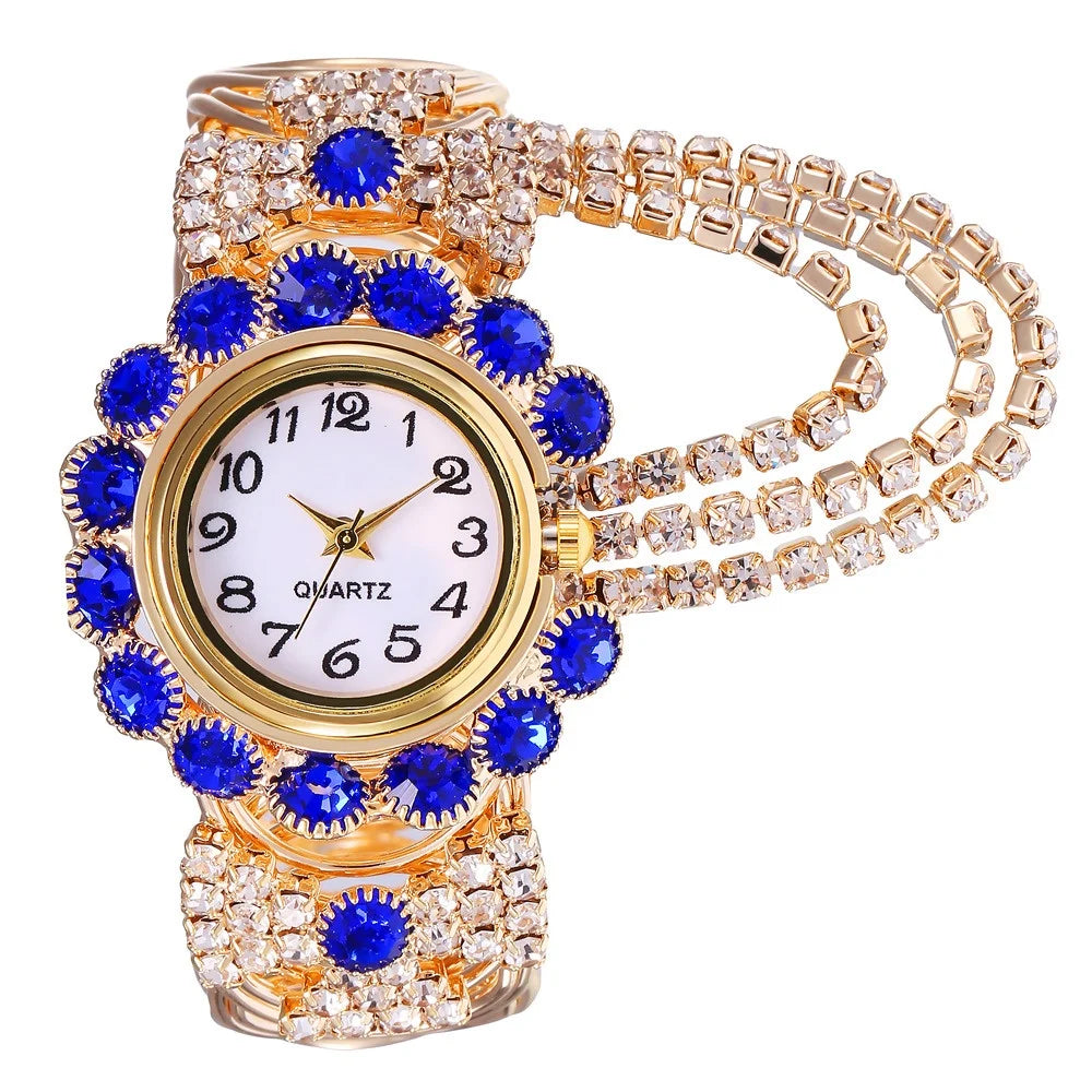 5PCS Luxury Rhinestone Women Watches Jewelry Set Fashion Adjustable Bangle Ladies Quartz Wristwatch Reloj Mujer（Without Box） - Sun Studio