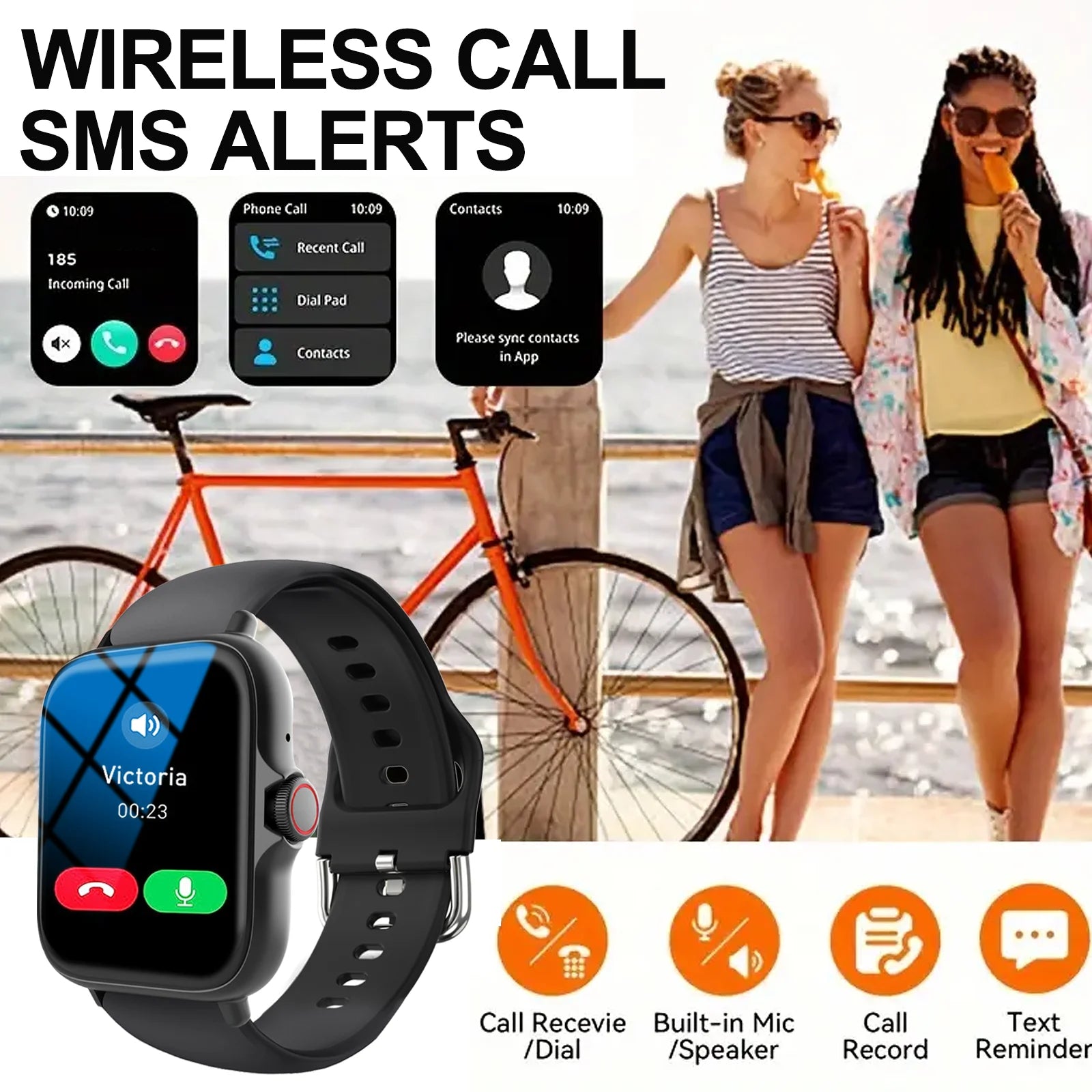 Smart watch, wireless calling /dial, Various APP Reminders,Suitable for men and women, sports watches,for iPhone/Andriod - Sun Studio