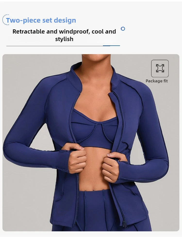 Gym Casual Yoga Set for Women Outdoor Running Fitness Outfit Autumn Winter Tight Sports Three-Piece Set Zipper Coat+bras+pants - Sun Studio