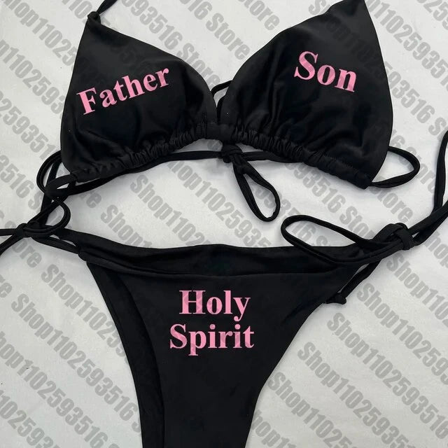 Swimsuit Women Sexy Bikini Set letter print Padded Bra Thong Two Pieces Swimwear Beachwear Bathing Suit Femme - Sun Studio