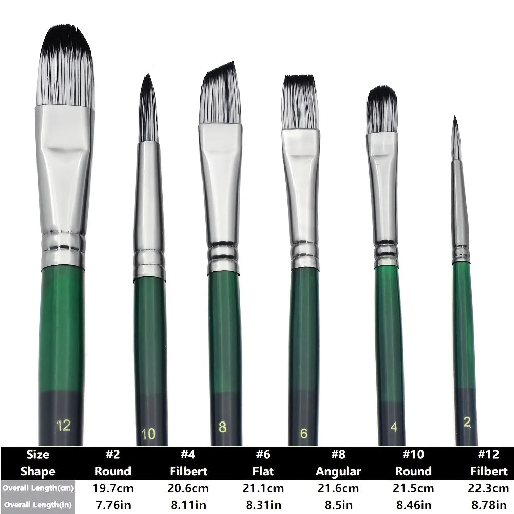 Acrylic Paint Brushes, 6Pcs Nylon Hair Paint Brush Set for All Purpose Oil Watercolor Painting Artist Professional Kits - Sun Studio