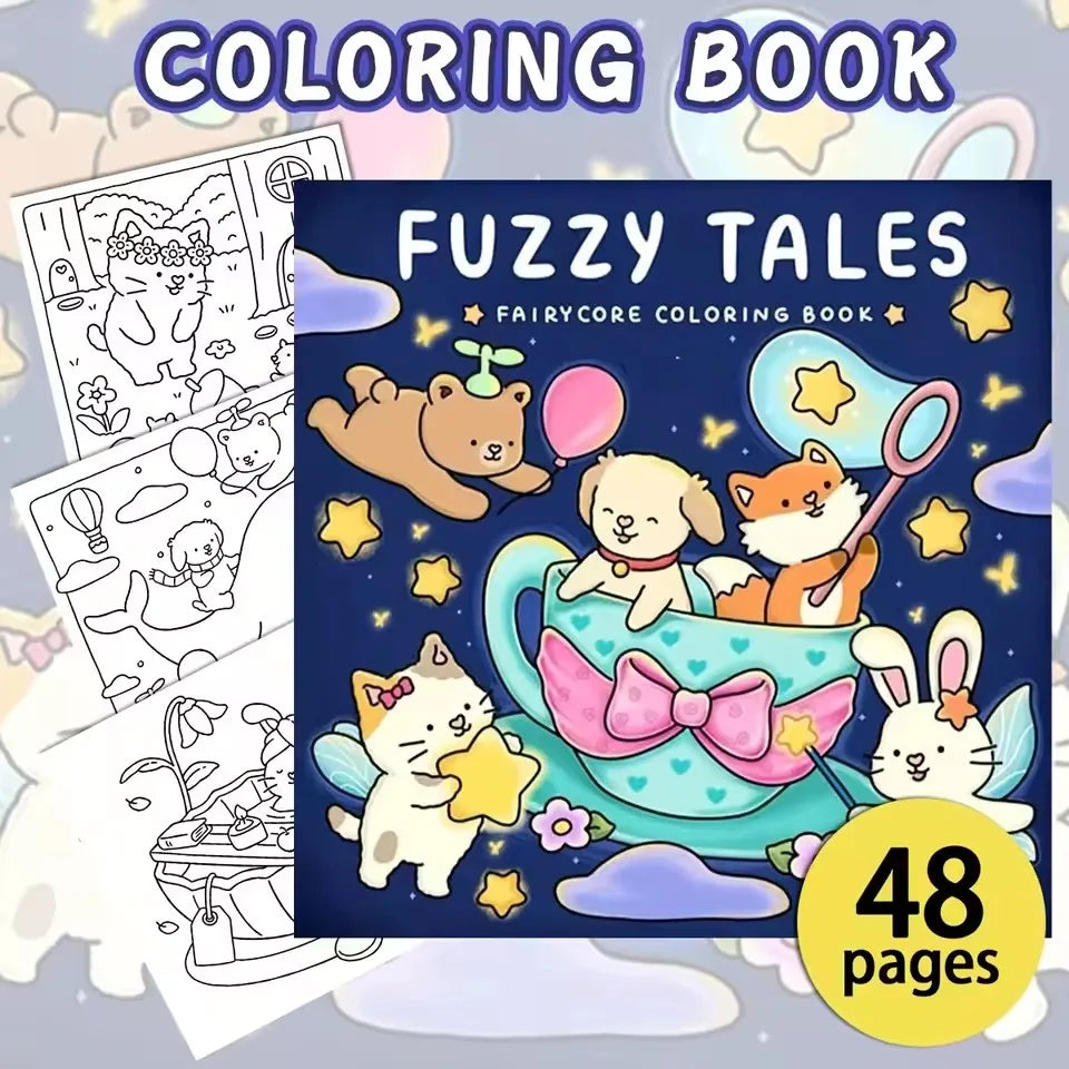 Fuzzy Tales Fairycore Coloring Book for Adults & Teens Featuring Adorable Animals Characters Fuzzy Friends Coloring - Sun Studio