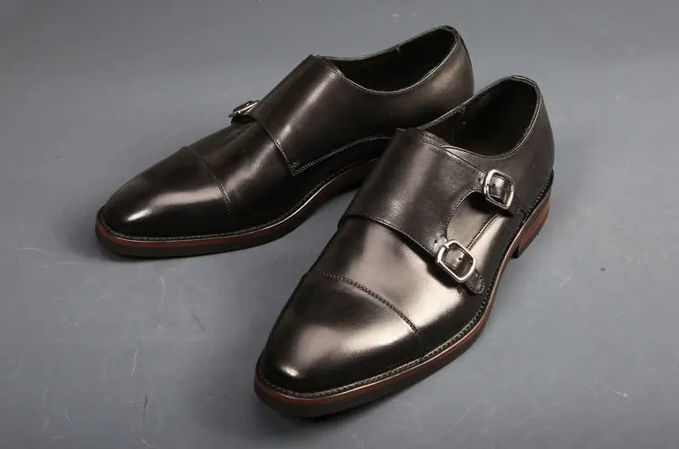 Brand Double Monk Strap Luxury Men Shoes Genuine Leather Handmade Fashion Designer Business Dress Shoes for Men Original - Sun Studio