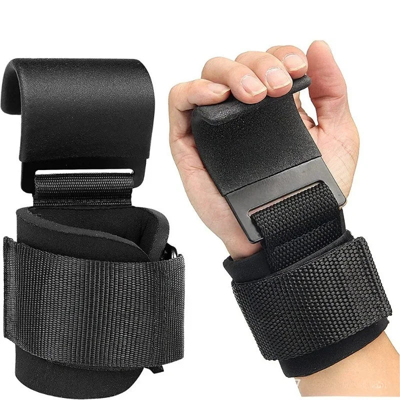 1pc Weight Lifting Hook Grips With Wrist Wraps Hand-Bar Wrist Strap Gym Fitness Hook Weight Strap Pull-Ups Power Lifting Gloves - Sun Studio