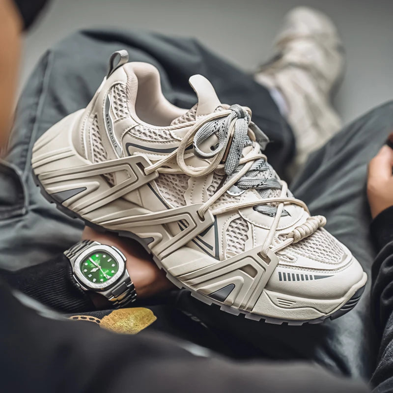 Men's Lace Up Street Sneakers Niche Thick Splicing Mixed Color Sports Shoes Arrival Vulcanization Shoes Punk Breathable Women - Sun Studio