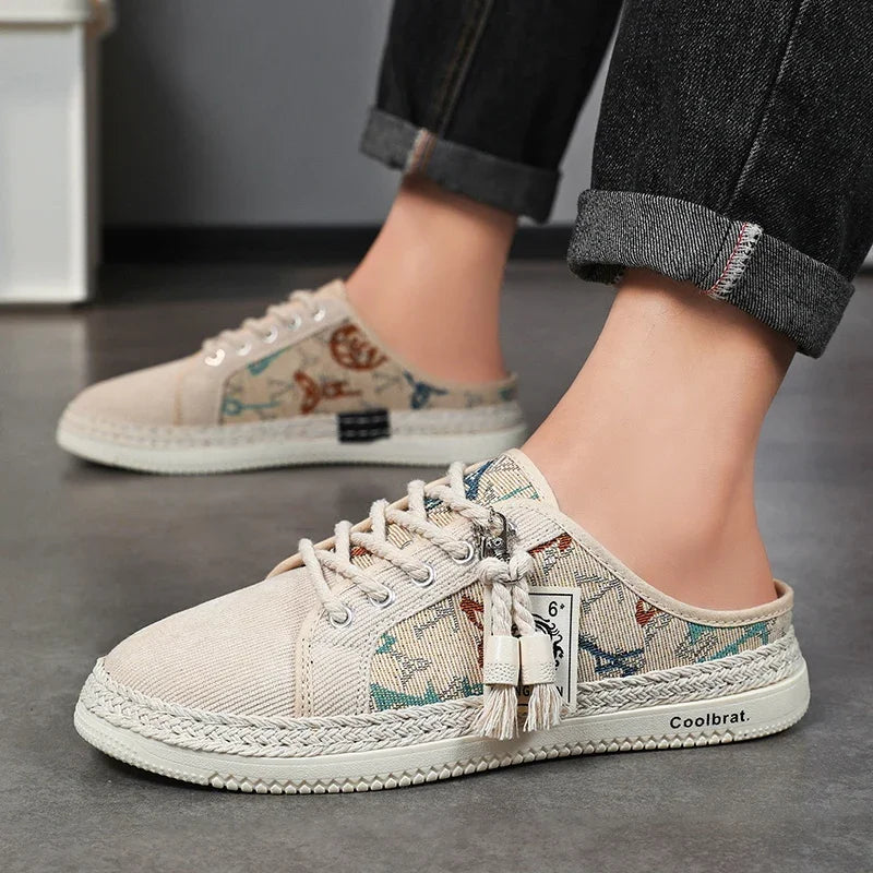 Summer New Canvas Men's Casual Shoes Men Half Slippers Breathable Walking Sneakers Comfortable Non-slip Male Flats Lazy Shoes - Sun Studio