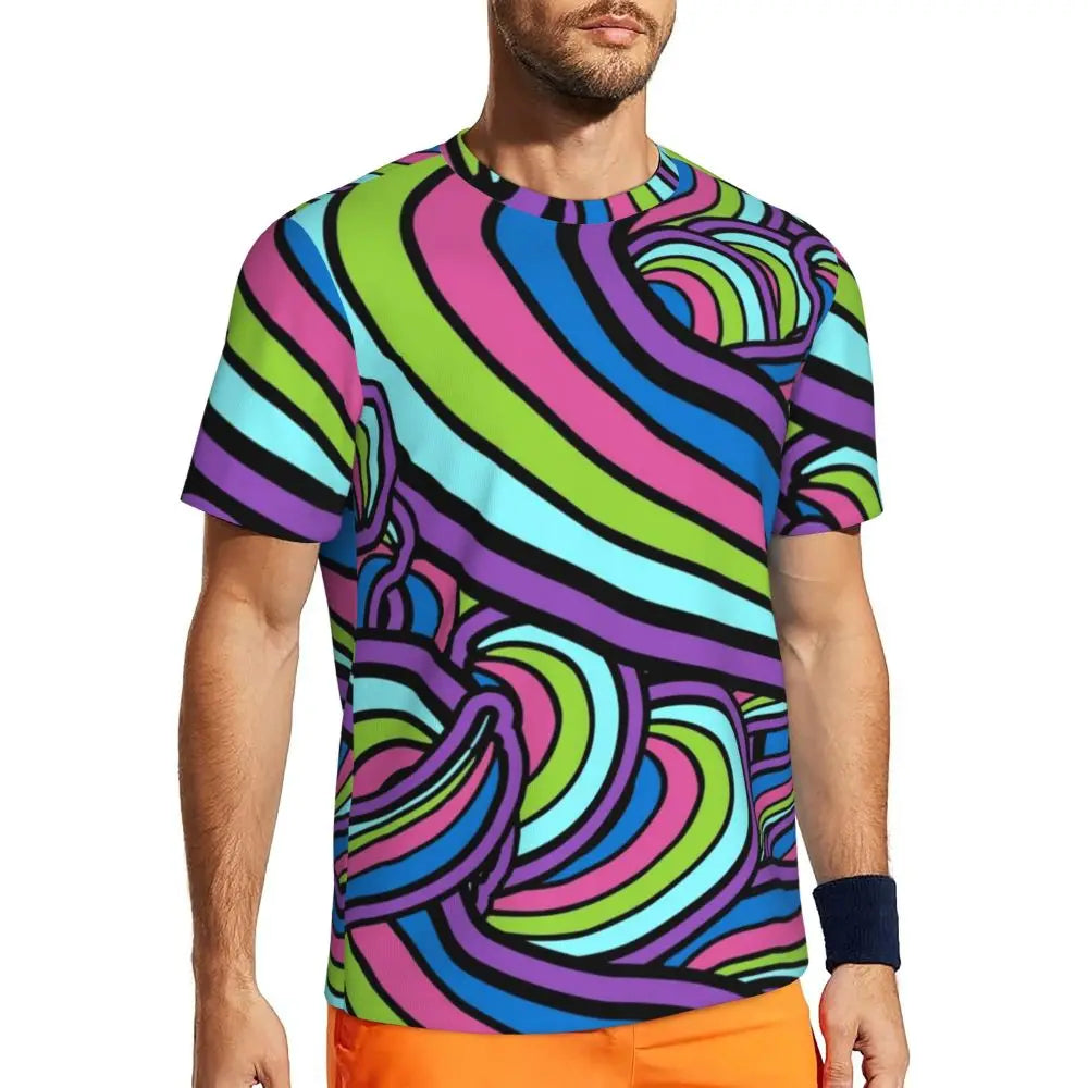 Gym T-Shirt For Man Retro Geometric 60S 70S T-Shirts Fashion Psychedelic Art Beach Tees O Neck Y2K Fun Design Tops Gift Idea - Sun Studio