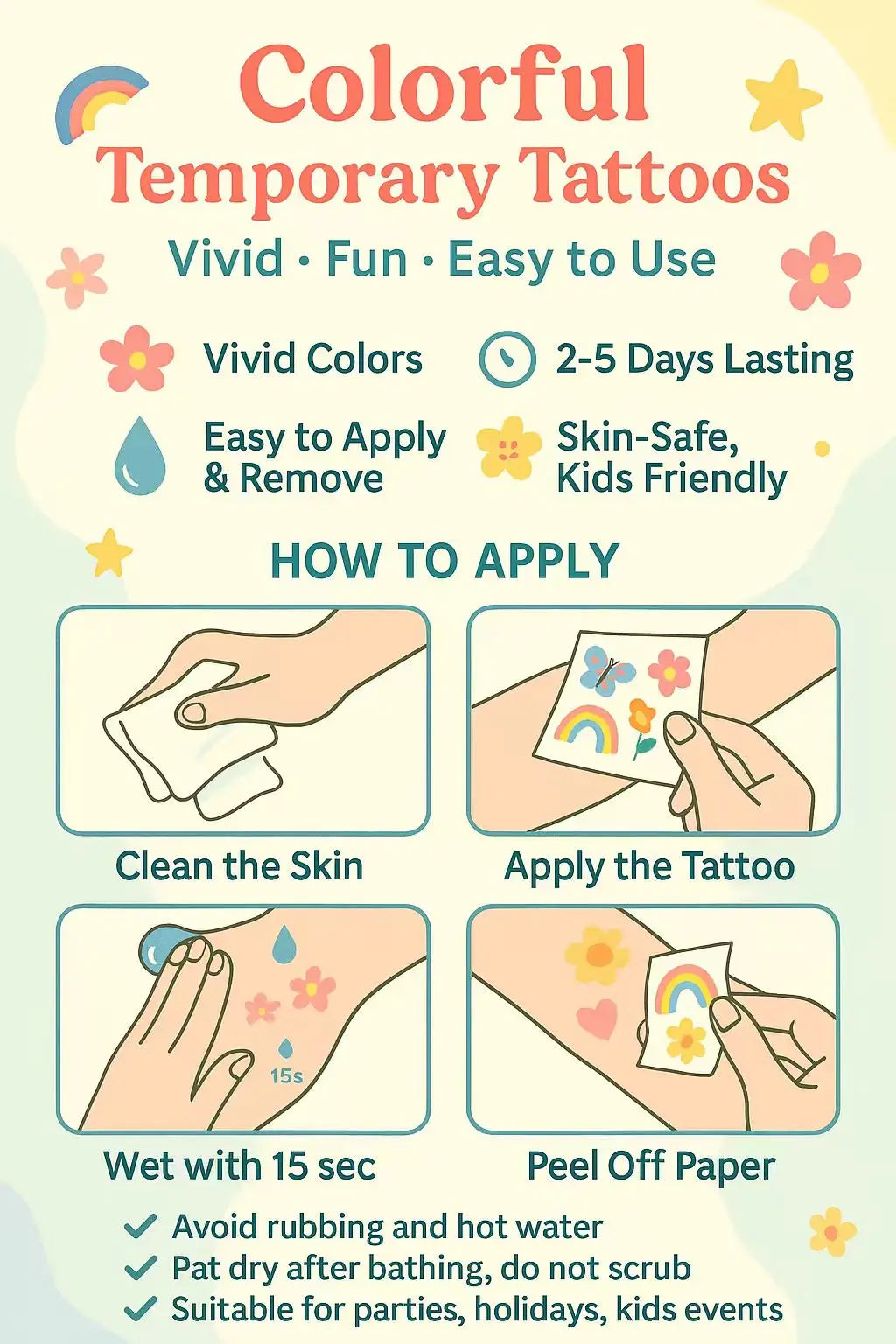 INKARTLINK Temporary Tattoo Stickers Waterproof Color Printing Art Style Temporary Tattoo Party Supplies DIY Stickers - Sun Studio