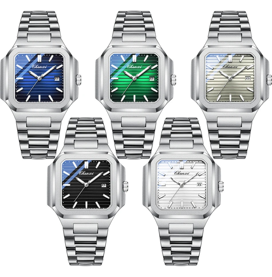 2025 New Man Watches Luxury Fashion Square Men's Quartz Watch Calendar Luminous Waterproof Stainless Steel High Quality Clock - Sun Studio