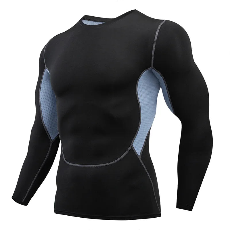 Gym Sports T-shirts for Men Long Sleeve Tights Boxing Sportswear Breathable Quick Dry Fitness Tops Male Outdoor Training Clothes - Sun Studio