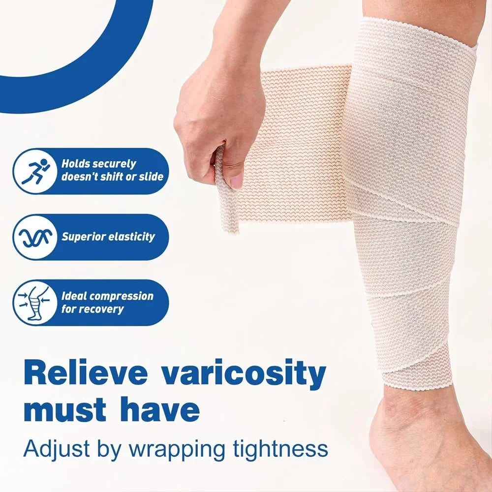 2 Pack Elastic Bandage Wrap, Compression Wrap Bandage for Legs, Ankle, Knee, Tummy, Body, Lymphedema Wraps for Legs, Latex-Free - Sun Studio