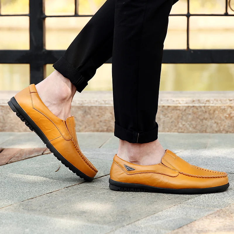 Genuine Leather Men Casual Shoes Luxury Brand 2025 Mens Loafers Moccasins Breathable Slip on Black Driving Shoes Plus Size 37-47 - Sun Studio