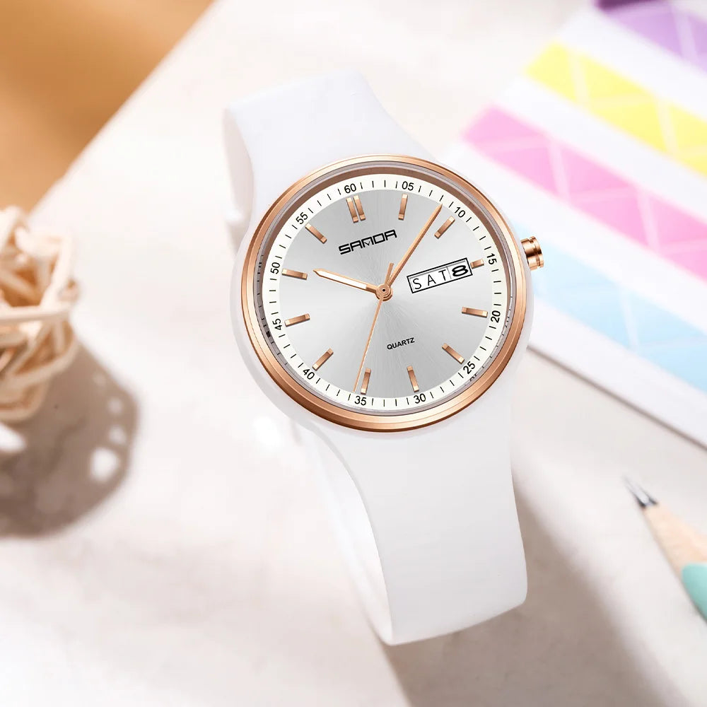 Fashion Calendar High Guality Women's Quartz Watch Silicone strap Ladies Watches Simple Elegant Watch For Woman Lady Wristwatch. - Sun Studio