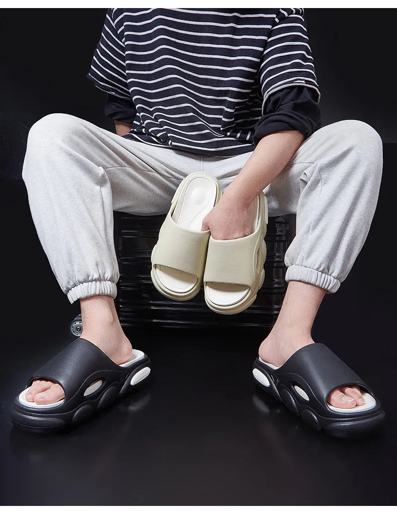 Shevalues Men Summer Slippers New Thick Sole EVA Sandals Indoor Non-slip Unisex Bathromm Slides Casual Platform House Slippers - Sun Studio